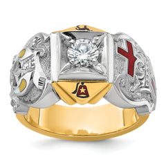 IBGoodman 10k Two-tone Men's Polished and Textured with Multi-color Enamel and Diamond Knights Templar Masonic Shriner's Ring