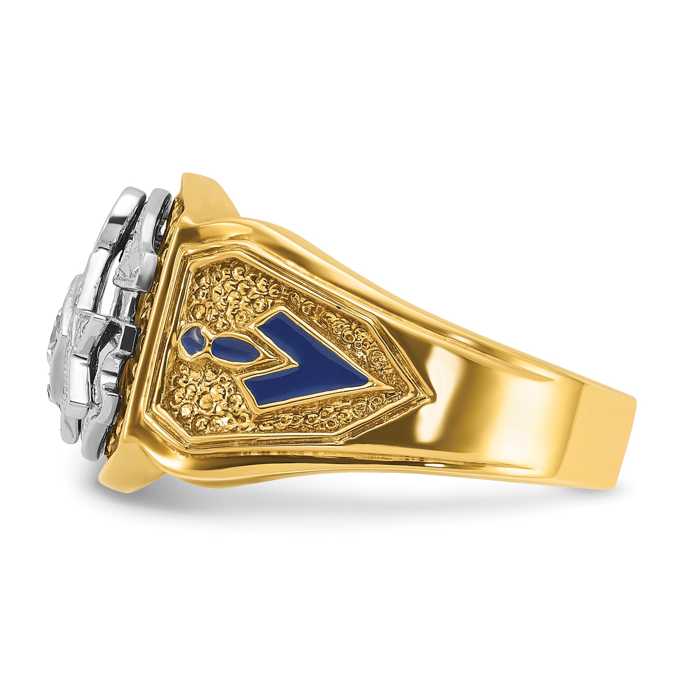 IBGoodman 10k Two-tone Men's Polished and Textured with Blue and Black Enamel Diamond Blue Lodge Master Masonic Ring