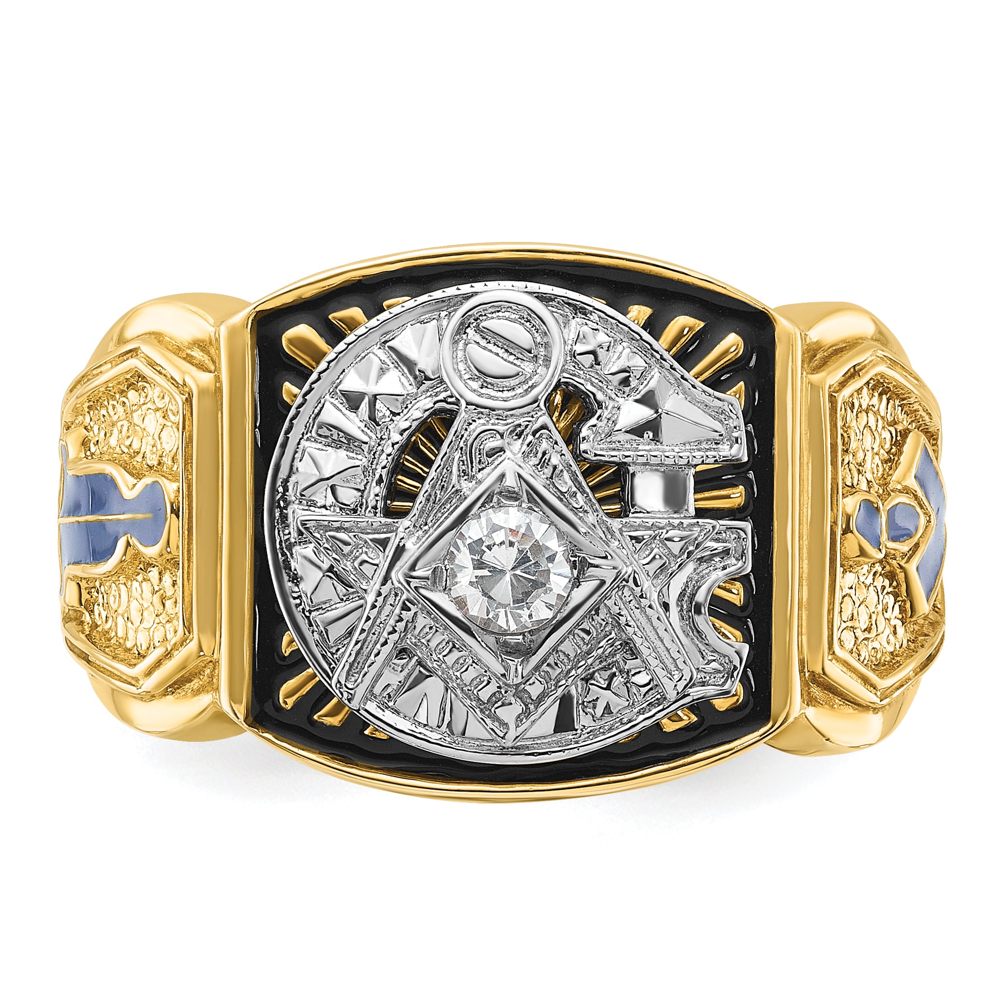 IBGoodman 10k Two-tone Men's Polished and Textured with Blue and Black Enamel Diamond Blue Lodge Master Masonic Ring