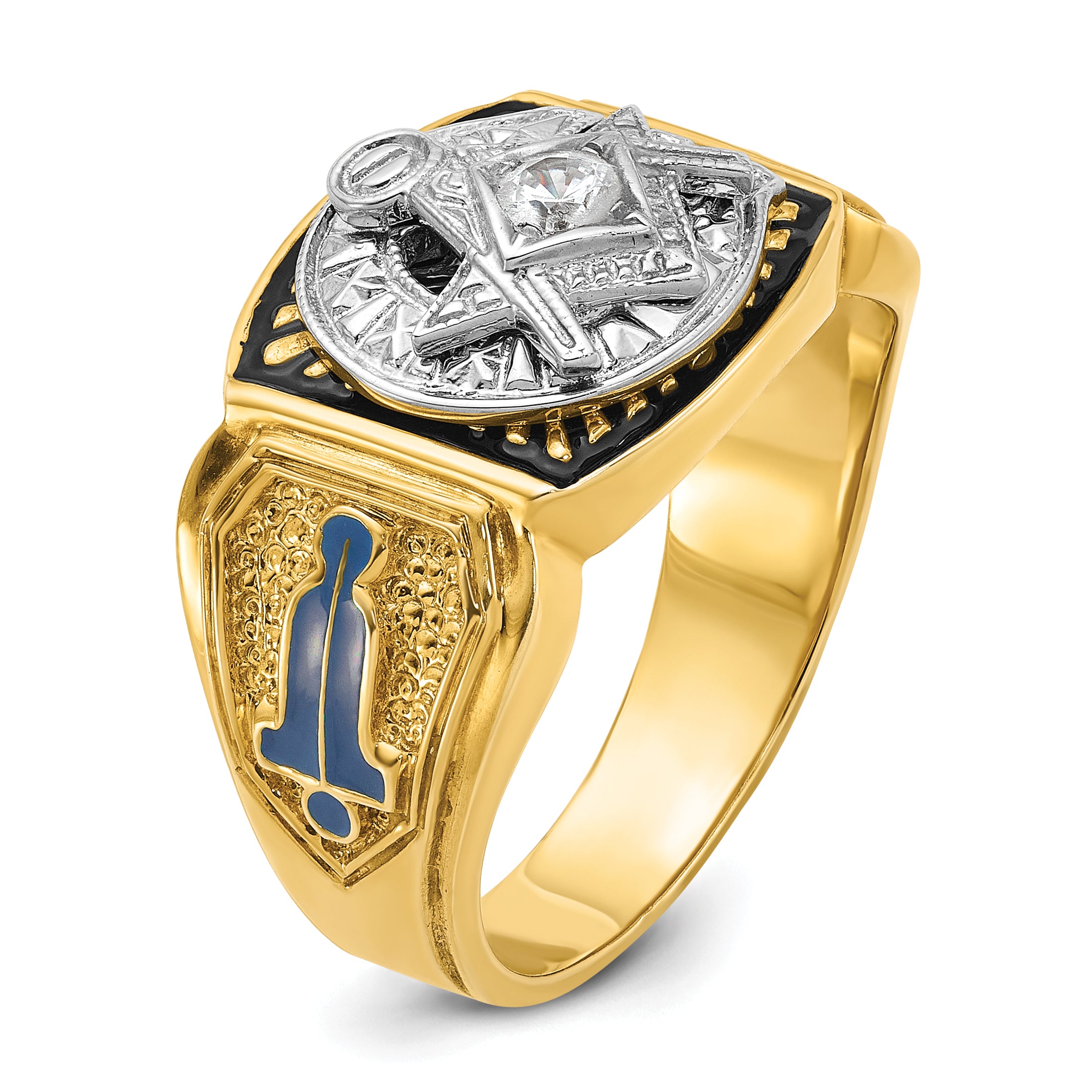 IBGoodman 10k Two-tone Men's Polished and Textured with Blue and Black Enamel Diamond Blue Lodge Master Masonic Ring