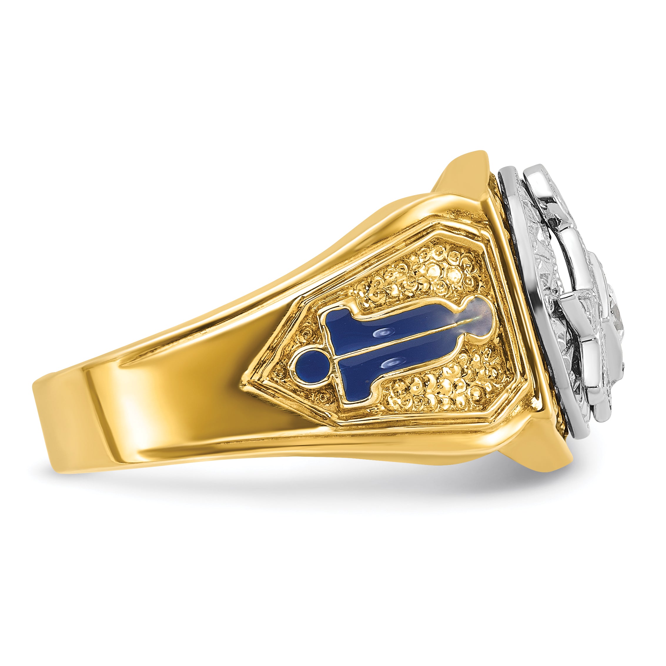 IBGoodman 10k Two-tone Men's Polished and Textured with Blue and Black Enamel Diamond Blue Lodge Master Masonic Ring