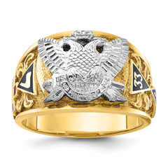 IBGoodman 10k Two-tone Men's Polished and Textured with Multi-color Enamel Active 33rd Degree Masonic Ring