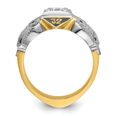 IBGoodman 10k Two-tone Men's Polished and Textured with Black Enamel and Diamond 32nd Degree Scottish Rite Masonic Ring