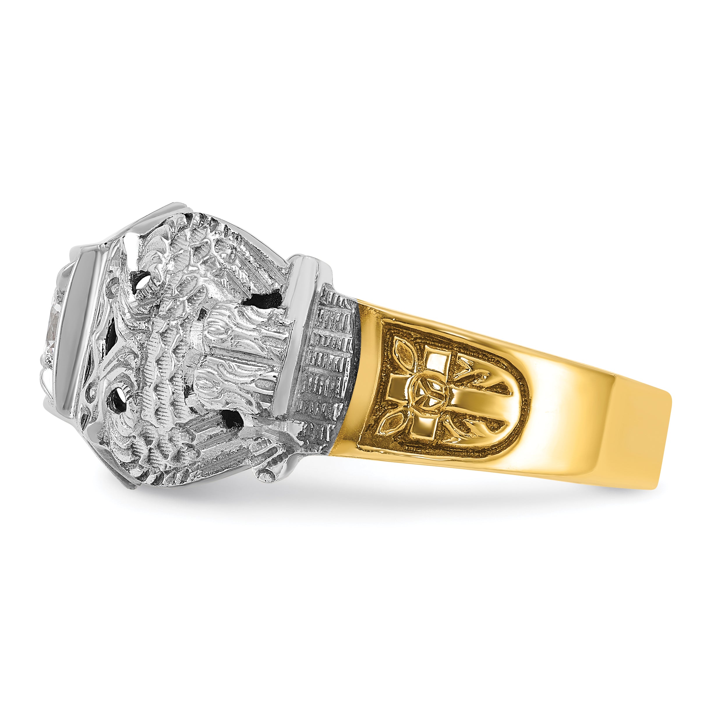 IBGoodman 10k Two-tone Men's Polished and Textured with Black Enamel and Diamond 32nd Degree Scottish Rite Masonic Ring