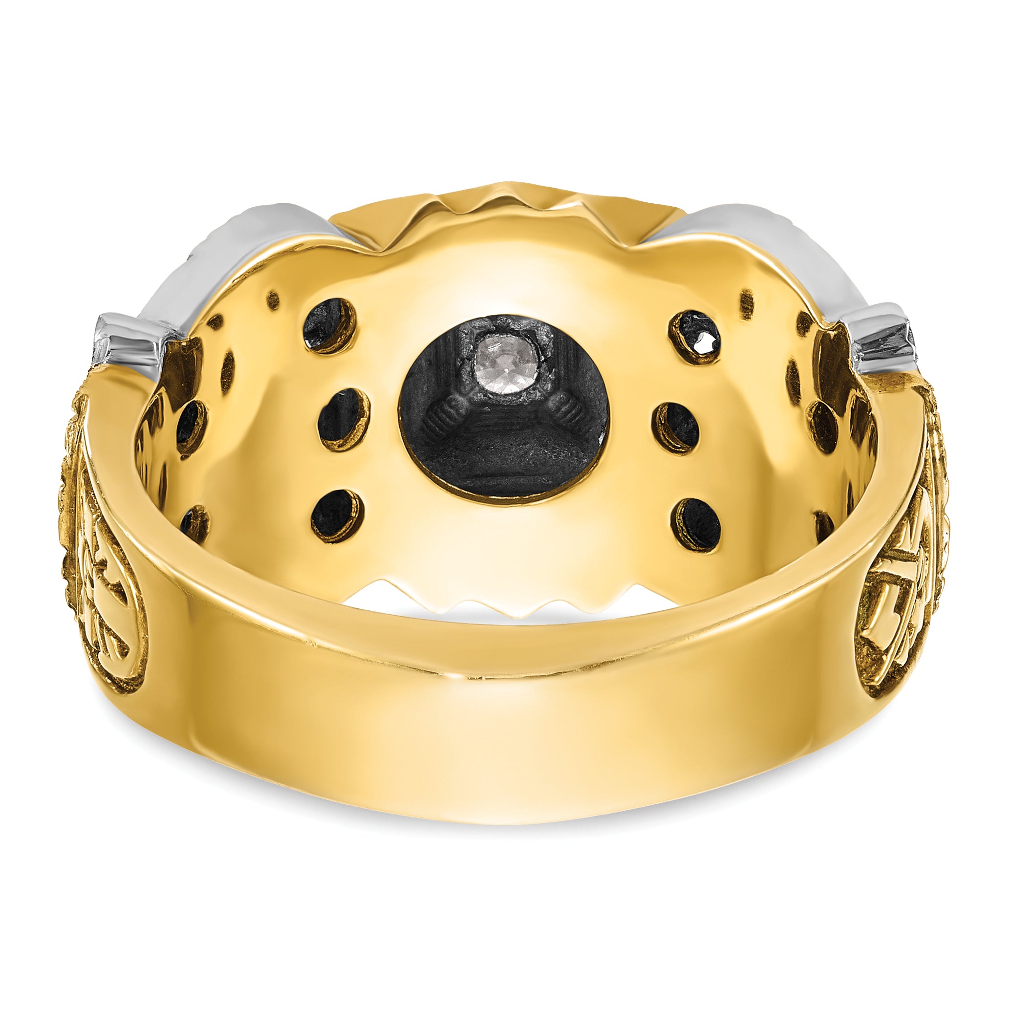 IBGoodman 10k Two-tone Men's Polished and Textured with Black Enamel and Diamond 32nd Degree Scottish Rite Masonic Ring