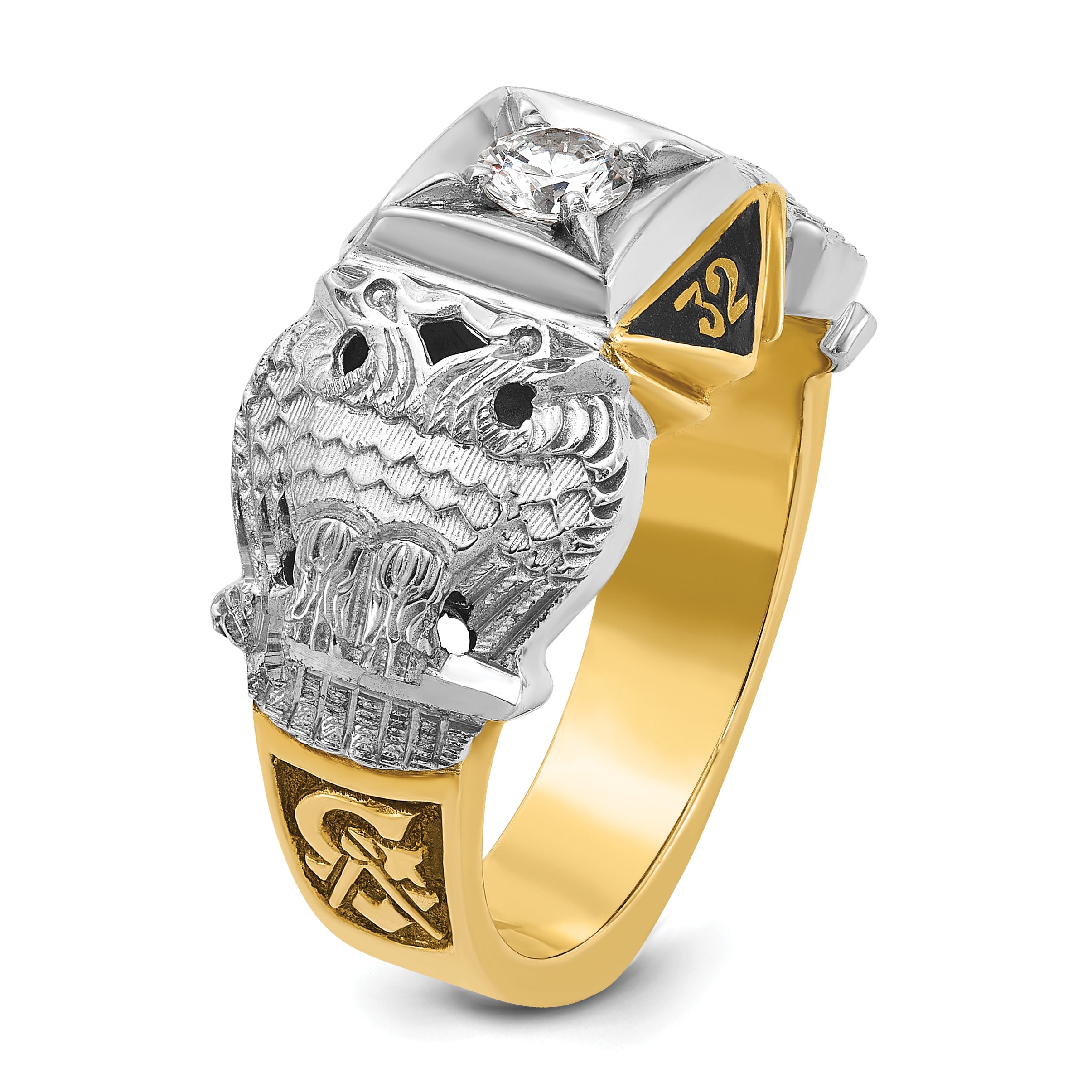 IBGoodman 10k Two-tone Men's Polished and Textured with Black Enamel and Diamond 32nd Degree Scottish Rite Masonic Ring