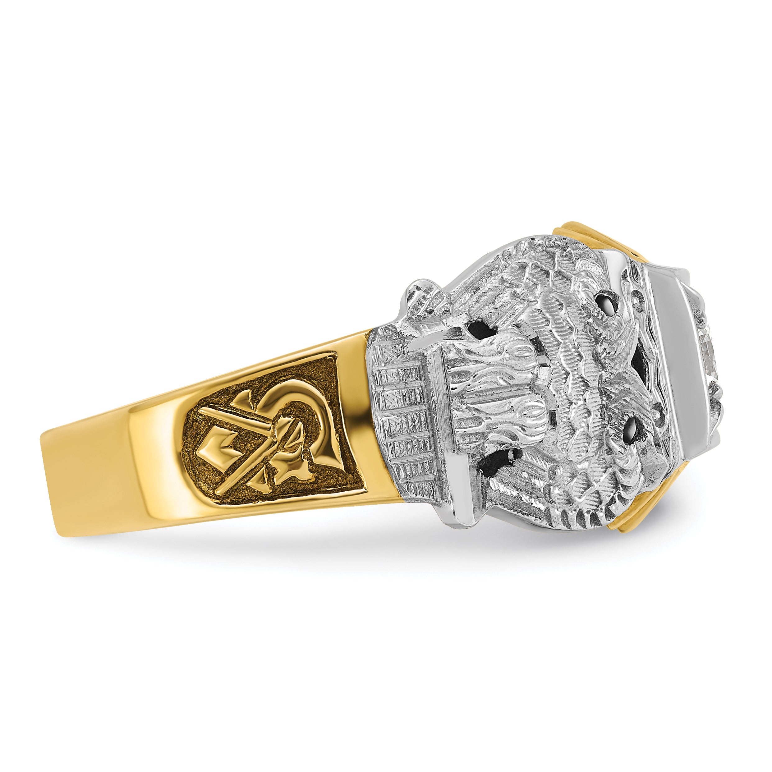 IBGoodman 10k Two-tone Men's Polished and Textured with Black Enamel and Diamond 32nd Degree Scottish Rite Masonic Ring