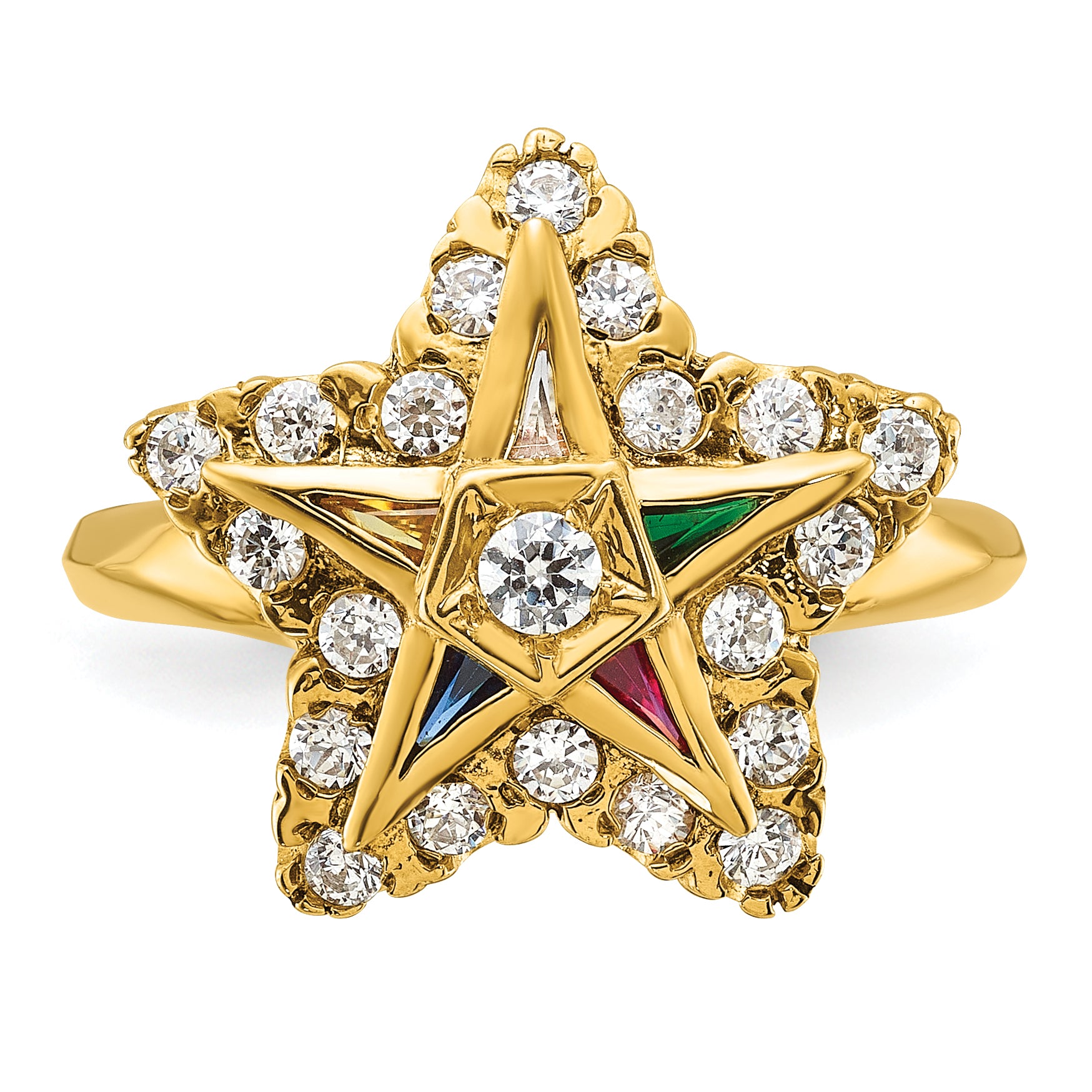 IBGoodman 10k Women's Polished Multi-color CZ and A Quality Diamond Eastern Star Masonic Ring