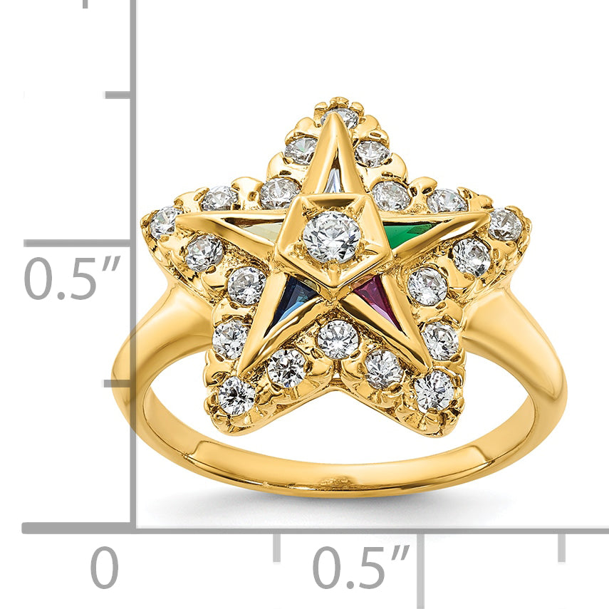 IBGoodman 10k Women's Polished Multi-color CZ and A Quality Diamond Eastern Star Masonic Ring