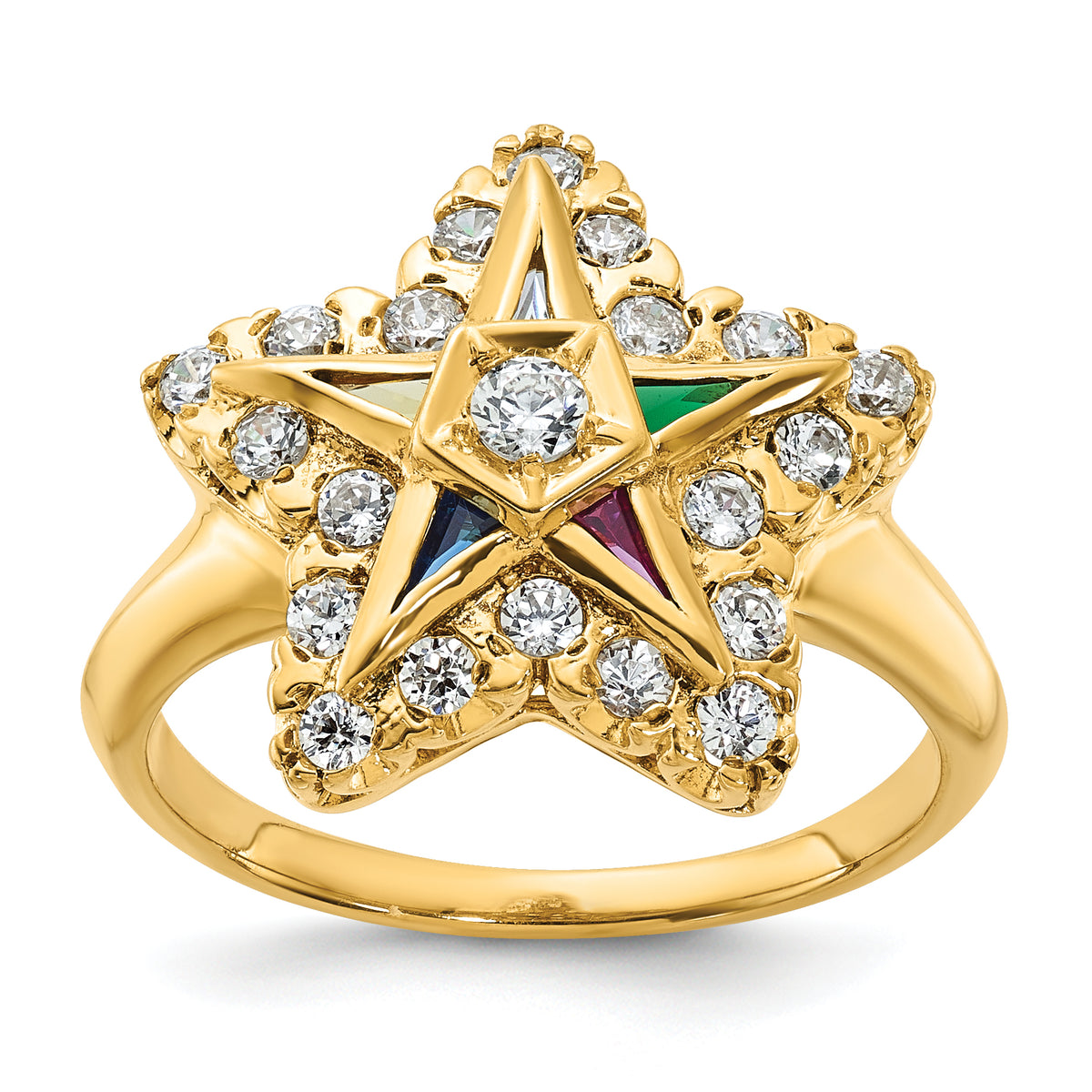 IBGoodman 10k Women's Polished Multi-color CZ and A Quality Diamond Eastern Star Masonic Ring