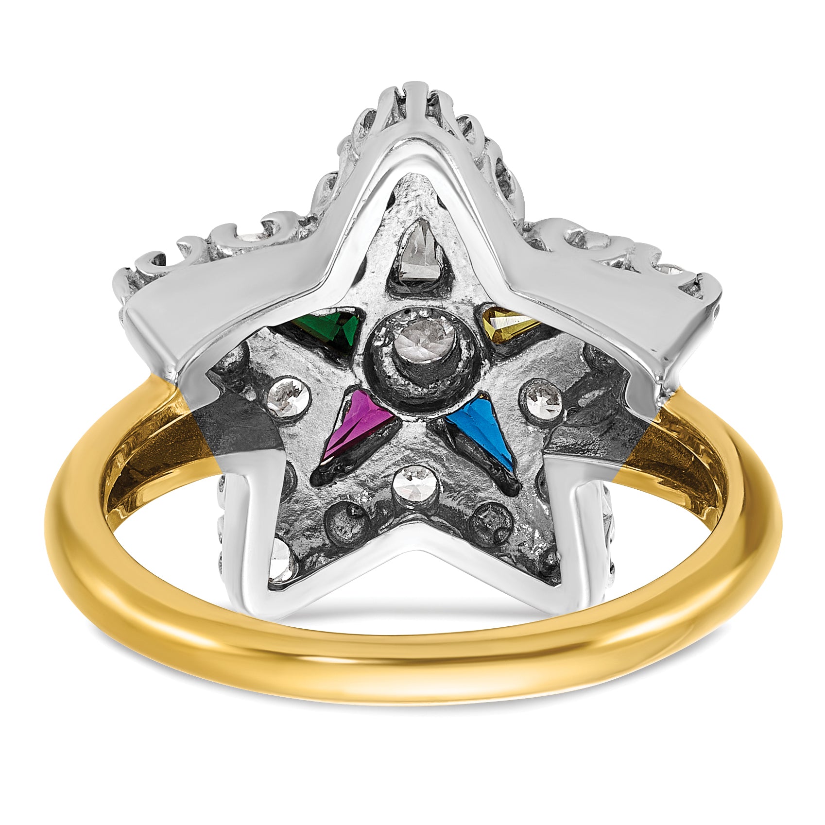 IBGoodman 10k Two-tone Women's Polished and Beaded with Multi-color CZ and Diamond Eastern Star Masonic Ring