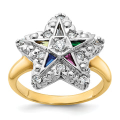 IBGoodman 10k Two-tone Women's Polished and Beaded with Multi-color CZ and Diamond Eastern Star Masonic Ring