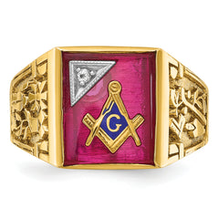 IBGoodman 10k Two-tone Men's Polished and Textured with Lab Created Ruby and Diamond Blue Lodge Master Masonic Ring