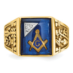 IBGoodman 10k Two-tone Men's Polished and Textured with Lab Created Sapphire and Diamond Blue Lodge Master Masonic Ring