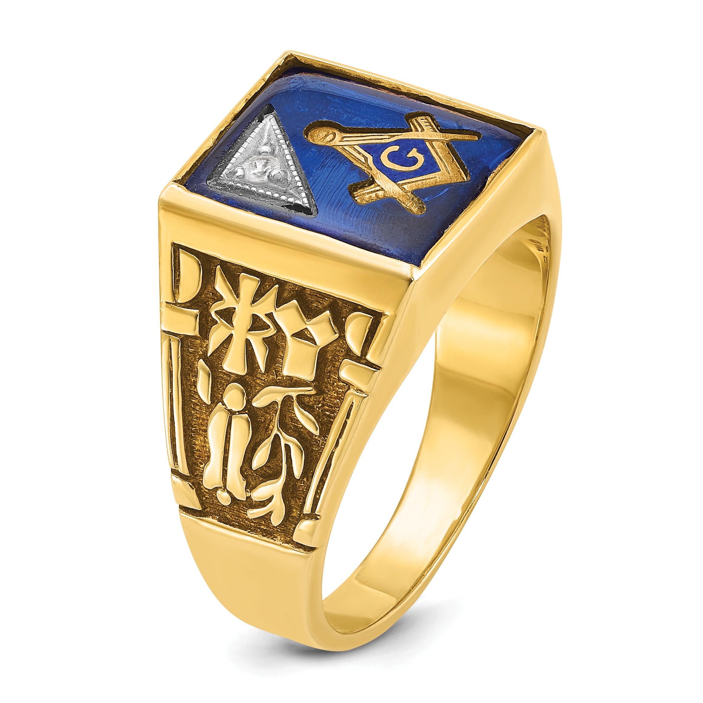 IBGoodman 10k Two-tone Men's Polished and Textured with Lab Created Sapphire and Diamond Blue Lodge Master Masonic Ring