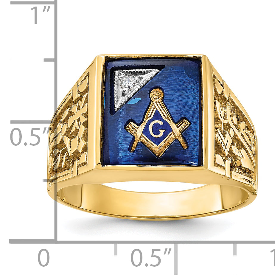 IBGoodman 10k Two-tone Men's Polished and Textured with Lab Created Sapphire and Diamond Blue Lodge Master Masonic Ring