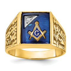 IBGoodman 10k Two-tone Men's Polished and Textured with Lab Created Sapphire and Diamond Blue Lodge Master Masonic Ring