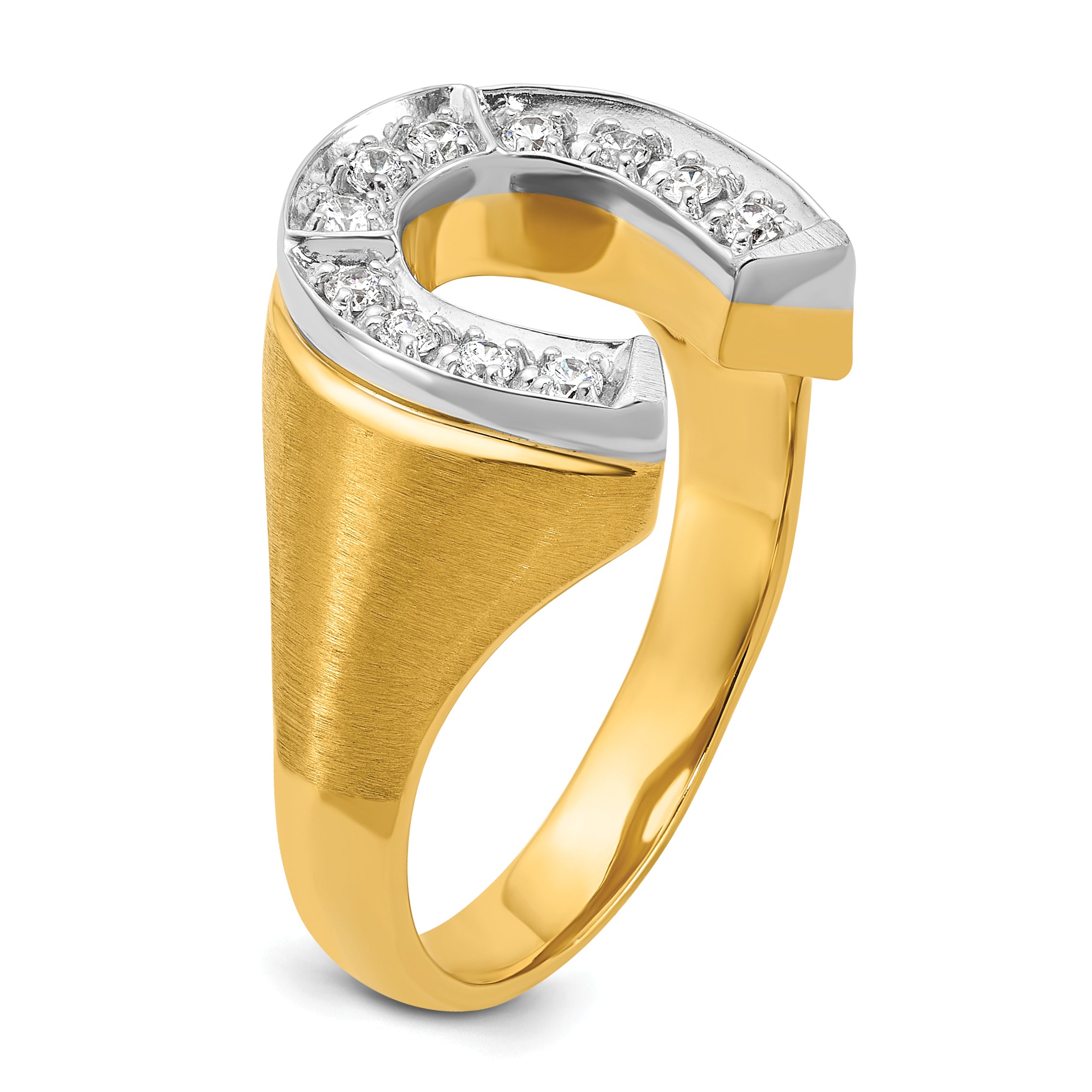 10k Two-tone IBGoodman Men's Satin Horseshoe Diamond Complete Ring