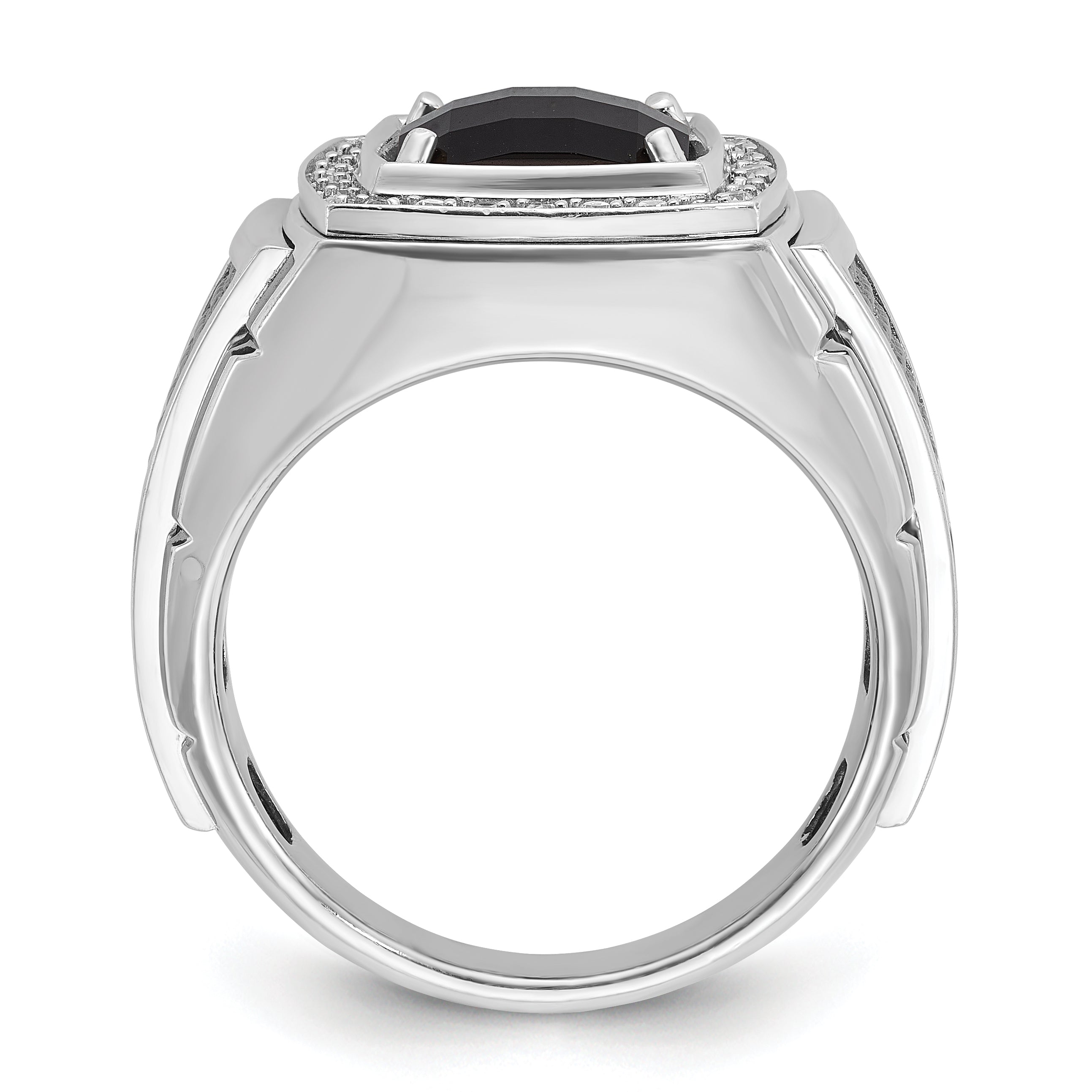 10k White Gold IBGoodman Men's Black Rhodium Onyx and Diamond Complete Ring