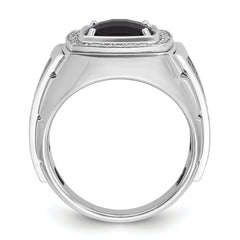 10k White Gold IBGoodman Men's Black Rhodium Onyx and Diamond Complete Ring