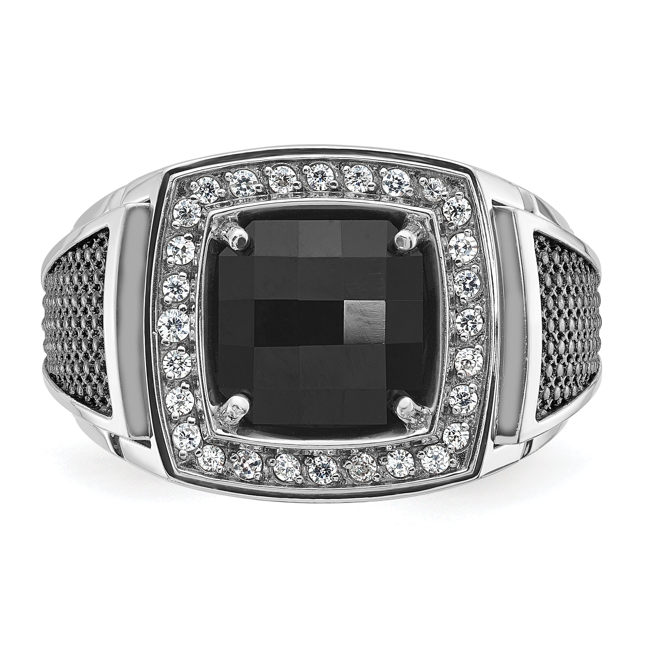 10k White Gold IBGoodman Men's Black Rhodium Onyx and Diamond Complete Ring