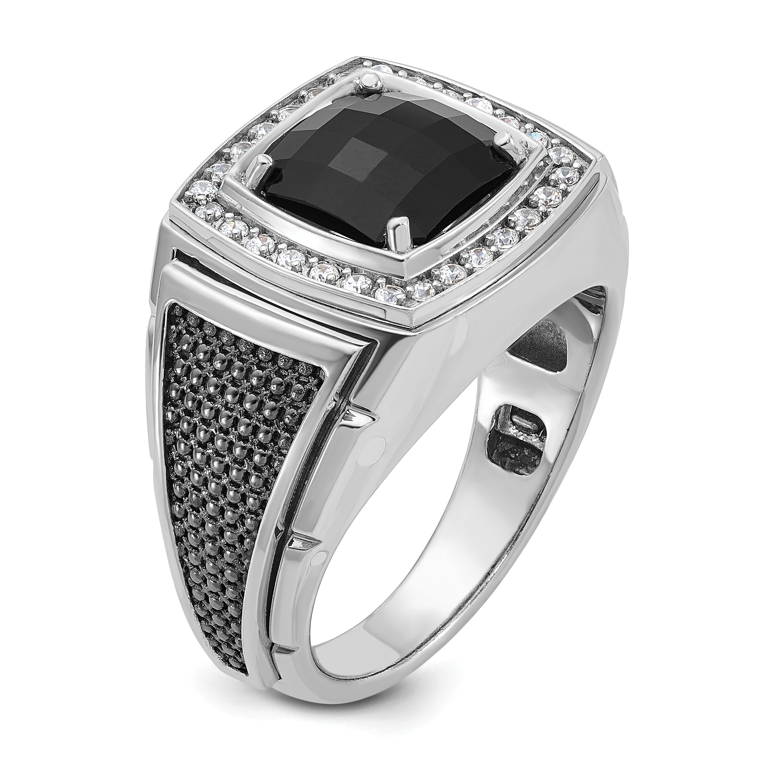 10k White Gold IBGoodman Men's Black Rhodium Onyx and Diamond Complete Ring