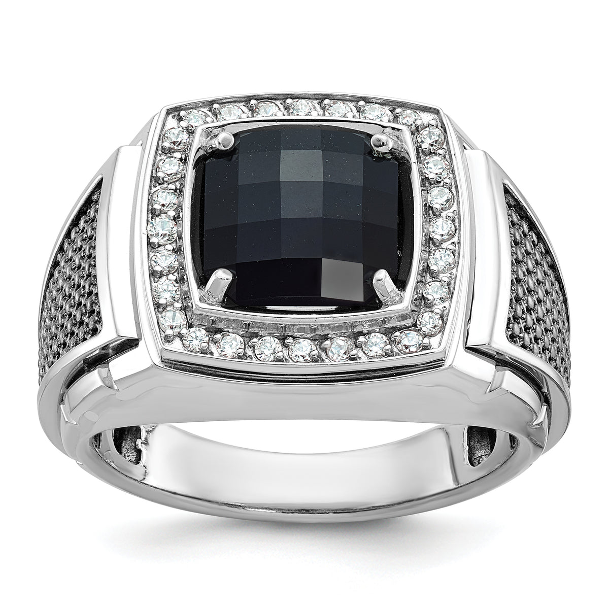 10k White Gold IBGoodman Men's Black Rhodium Onyx and Diamond Complete Ring