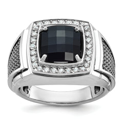 10k White Gold IBGoodman Men's Black Rhodium Onyx and Diamond Complete Ring