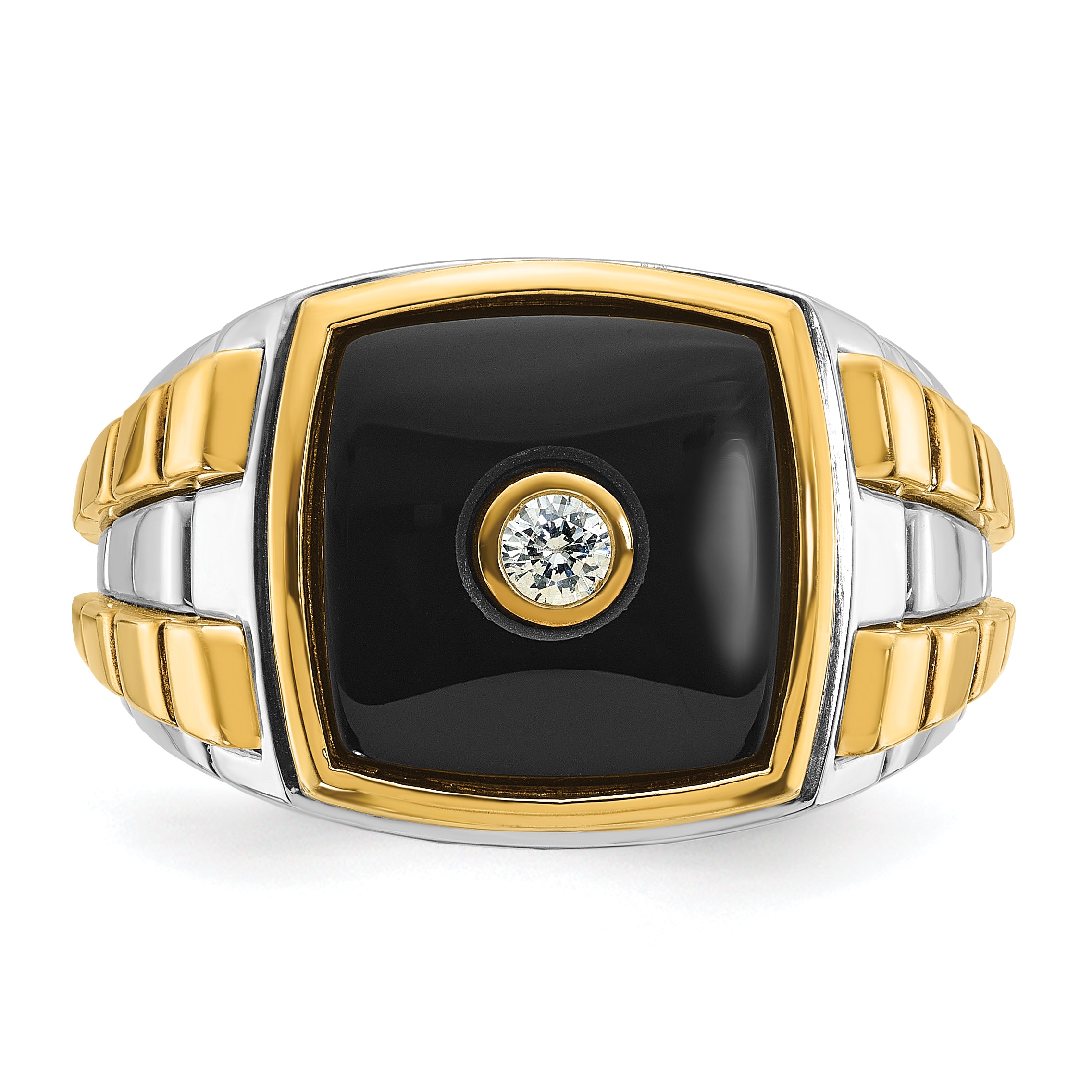 10k Two-tone IBGoodman Men's Onyx and Diamond Complete Ring