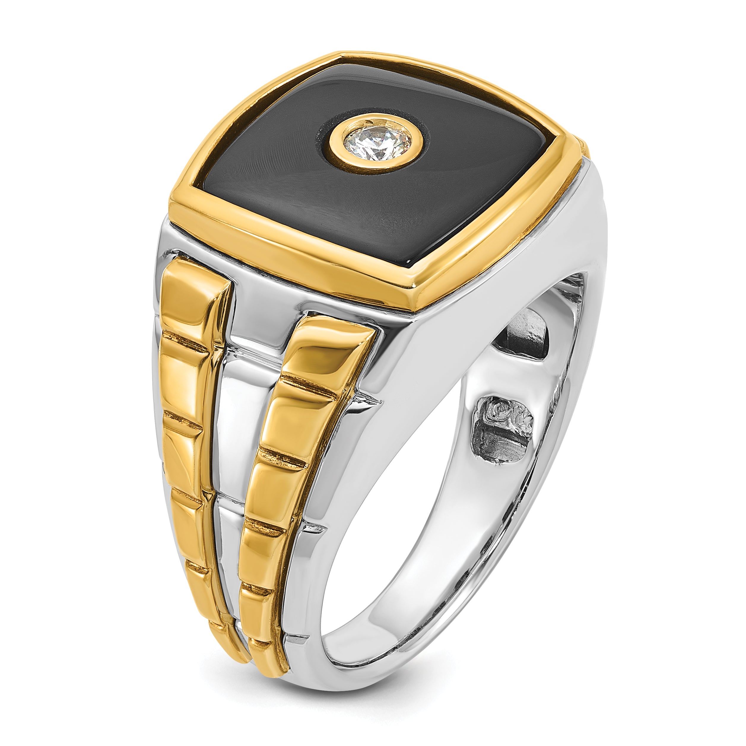 10k Two-tone IBGoodman Men's Onyx and Diamond Complete Ring