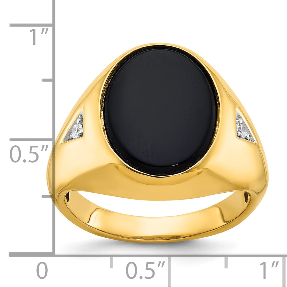 10k IBGoodman Men's Oval Onyx and Diamond Complete Ring