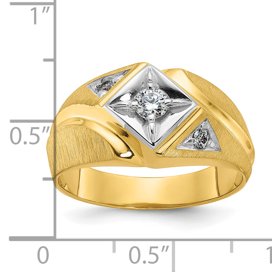 10k Two-tone IBGoodman Men's Polished and Satin Diamond Complete Ring