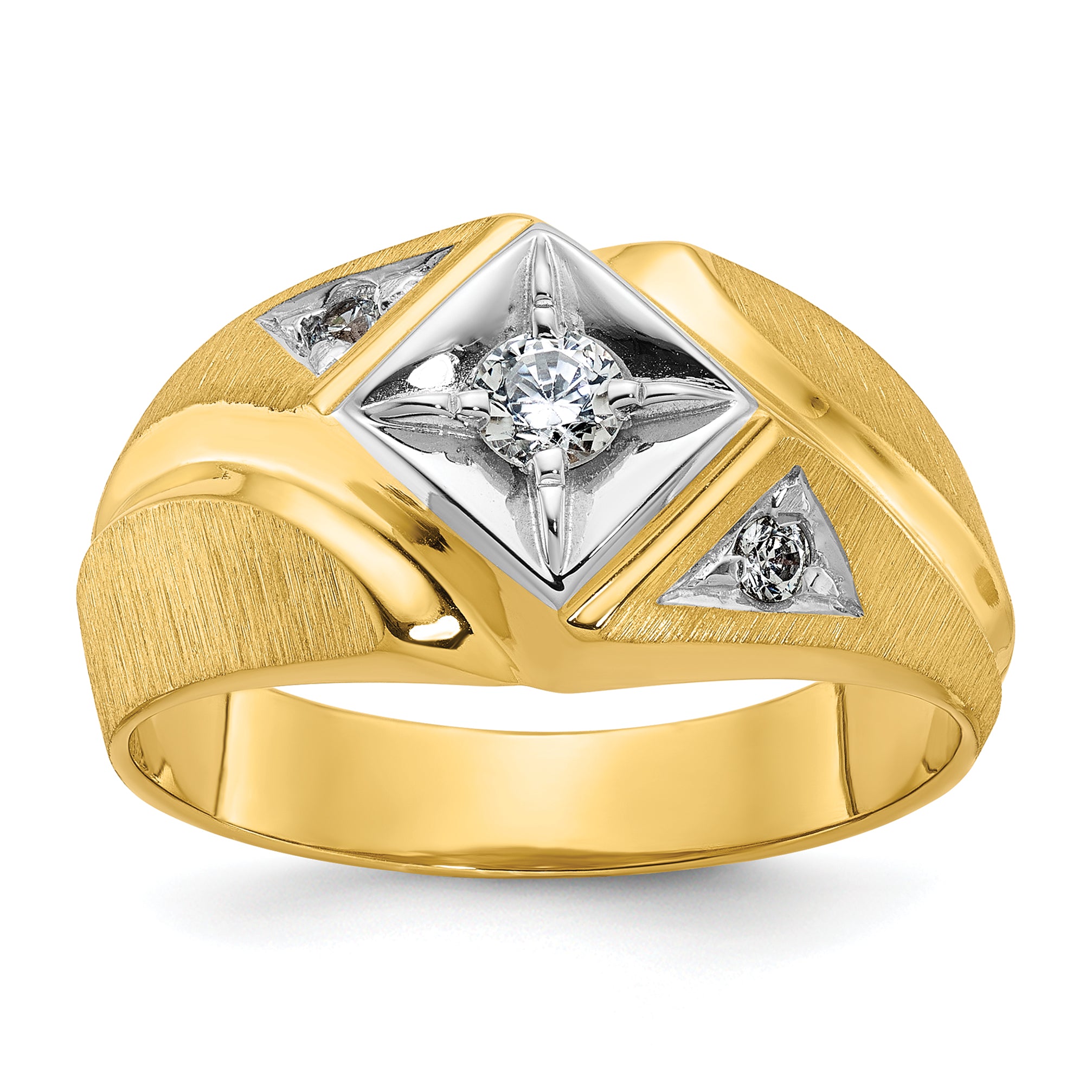 10k Two-tone IBGoodman Men's Polished and Satin Diamond Complete Ring