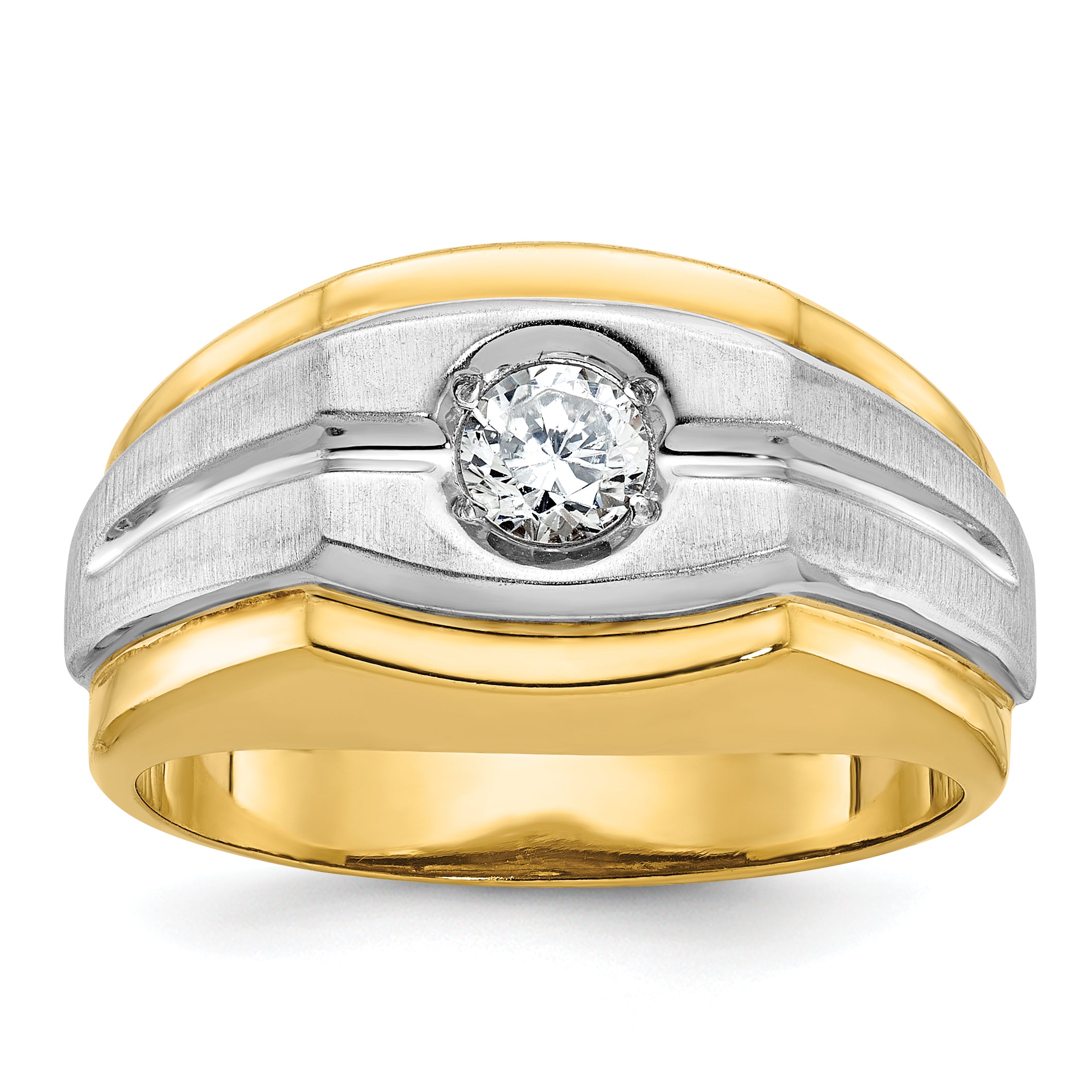 10k Two-tone IBGoodman Men's Polished and Satin Diamond Complete Ring