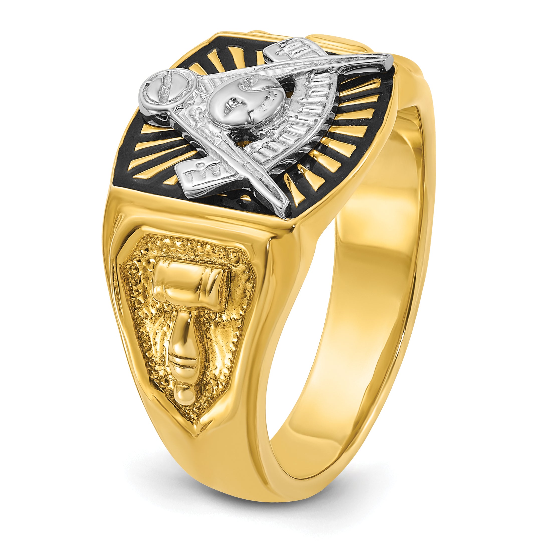 IBGoodman 10k Two-tone Men's Polished and Textured with Black Enamel Past Master Masonic Ring