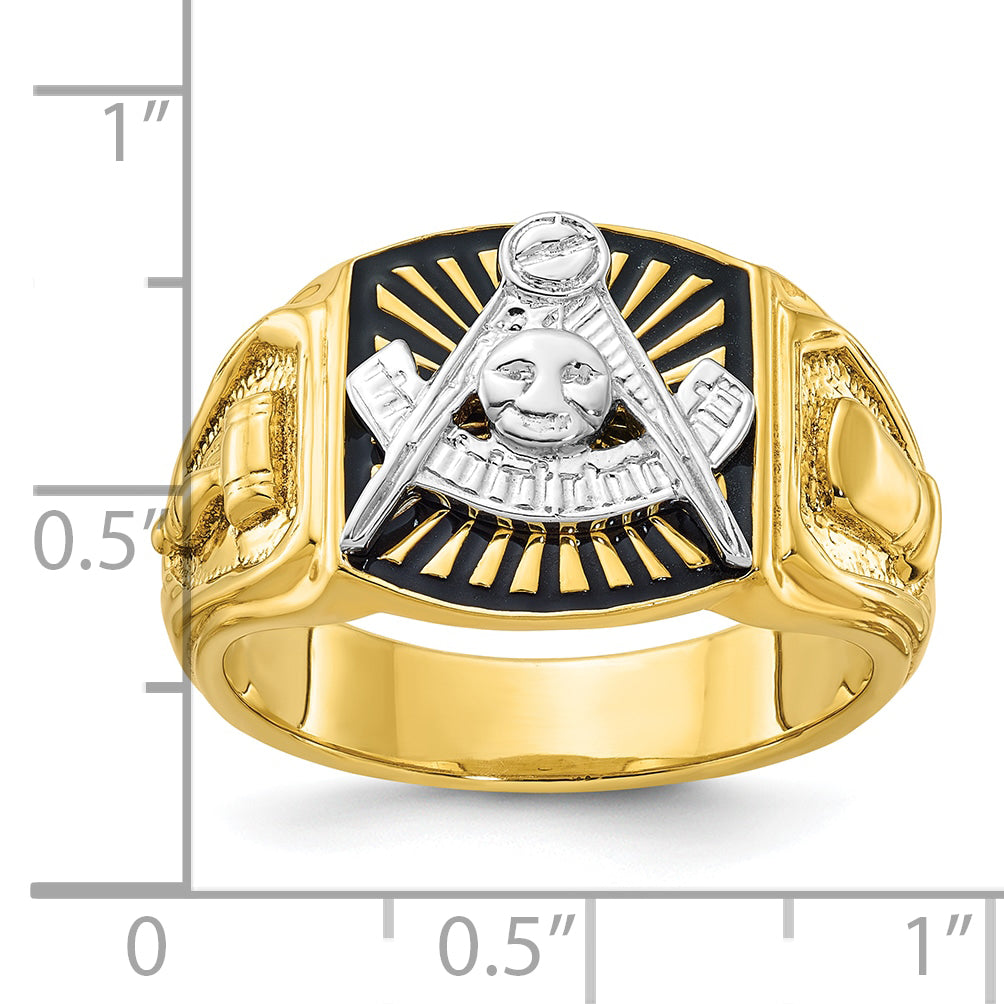 IBGoodman 10k Two-tone Men's Polished and Textured with Black Enamel Past Master Masonic Ring