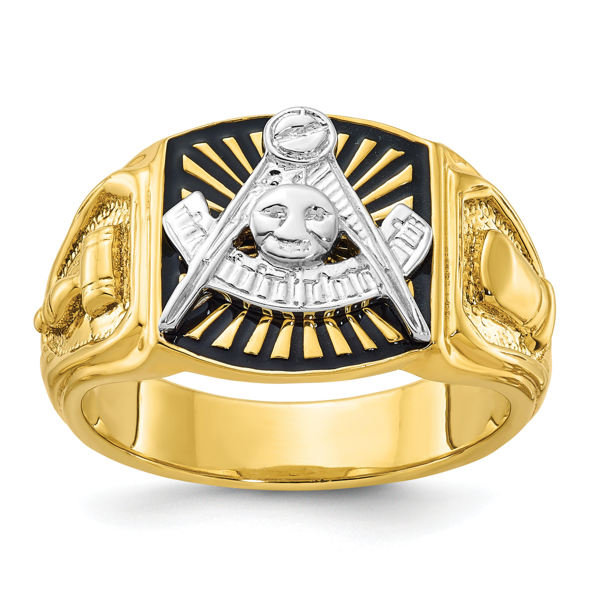 IBGoodman 10k Two-tone Men's Polished and Textured with Black Enamel Past Master Masonic Ring