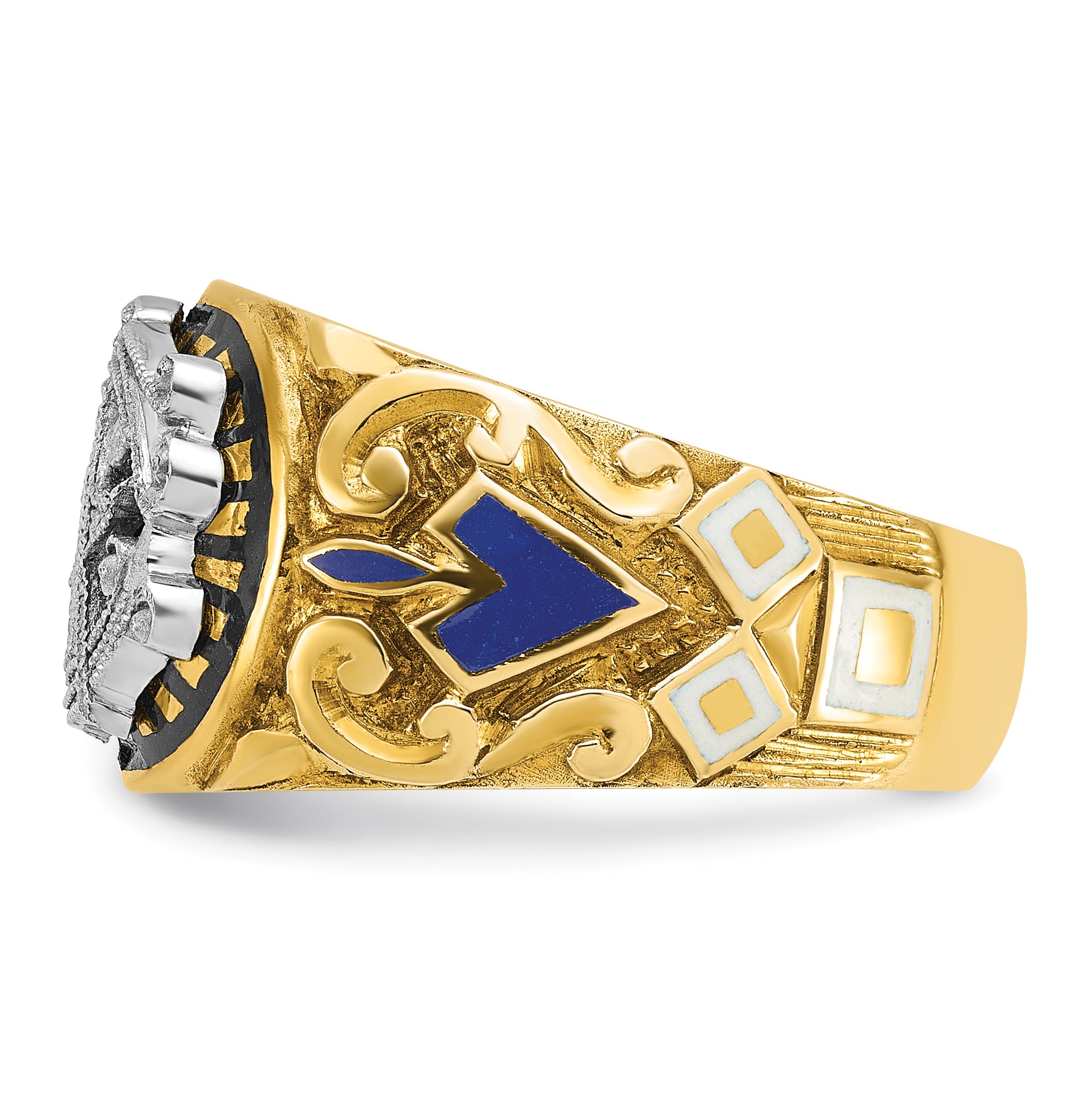 IBGoodman 10k Two-tone Men's Polished and Textured with Multi-color Enamel Blue Lodge Master Masonic Ring