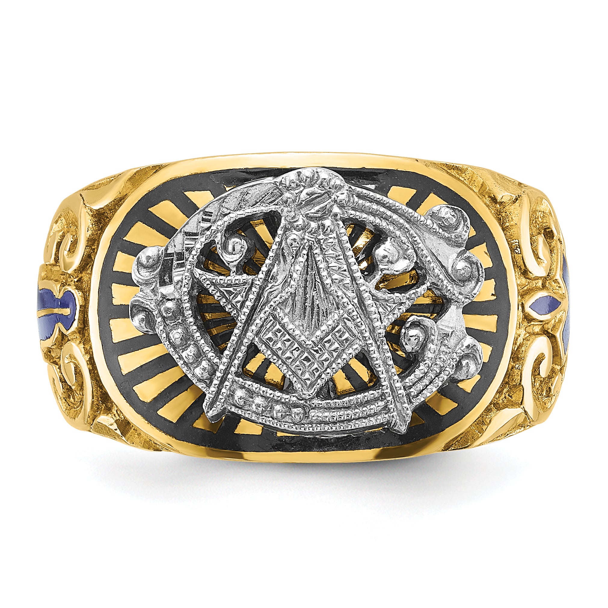 IBGoodman 10k Two-tone Men's Polished and Textured with Multi-color Enamel Blue Lodge Master Masonic Ring