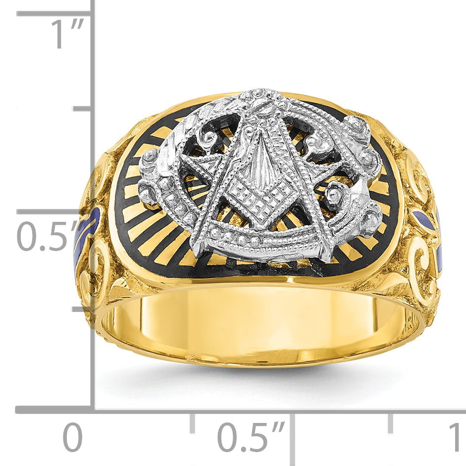 IBGoodman 10k Two-tone Men's Polished and Textured with Multi-color Enamel Blue Lodge Master Masonic Ring