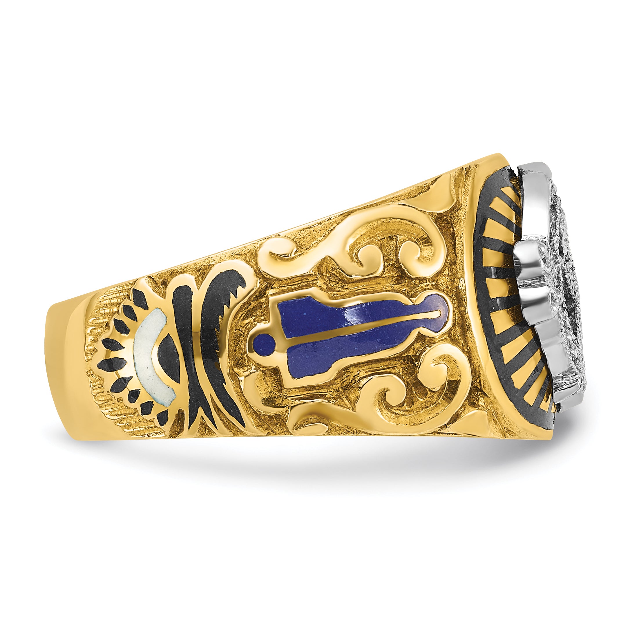 IBGoodman 10k Two-tone Men's Polished and Textured with Multi-color Enamel Blue Lodge Master Masonic Ring