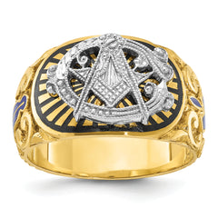 IBGoodman 10k Two-tone Men's Polished and Textured with Multi-color Enamel Blue Lodge Master Masonic Ring