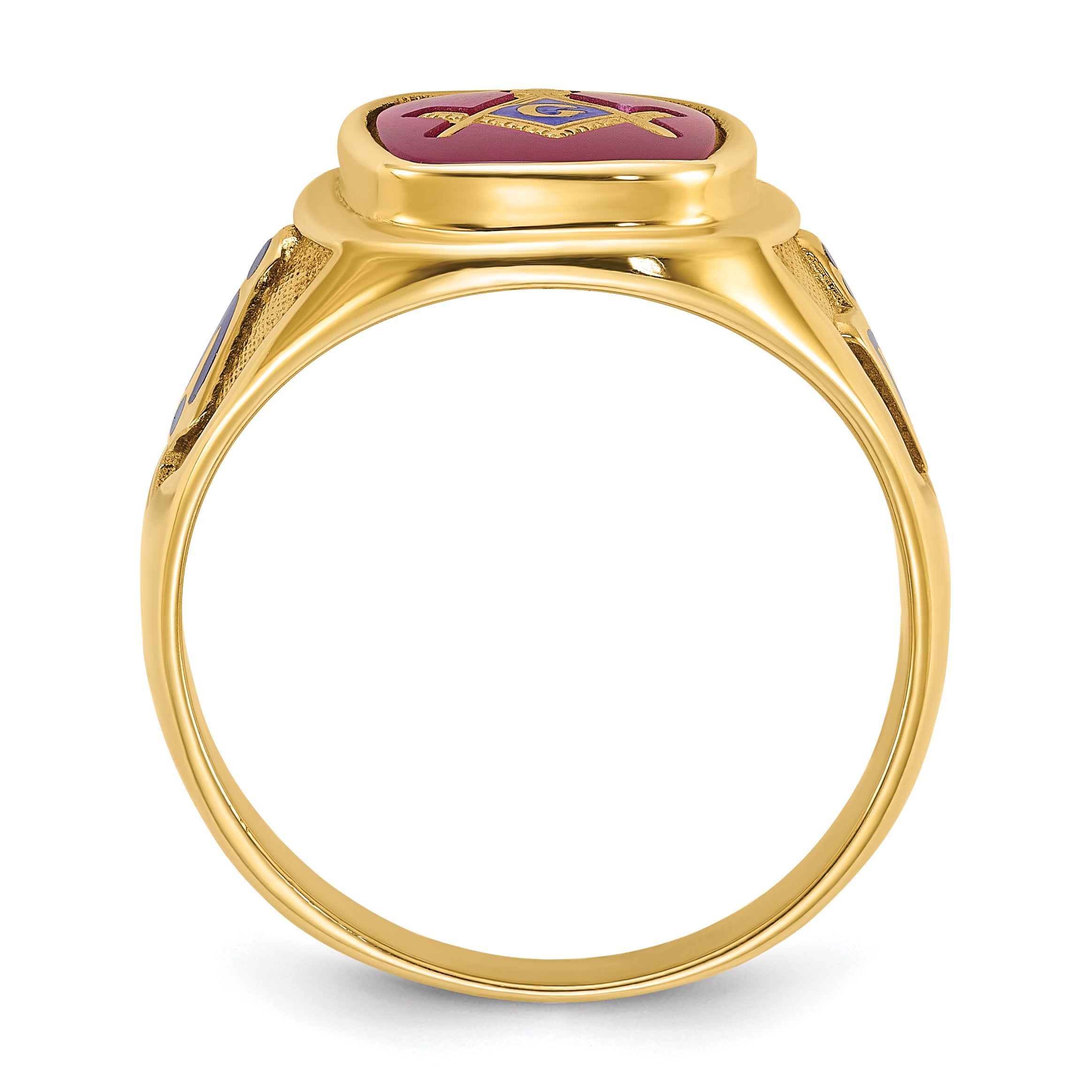 IBGoodman 10k Men's Polished and Textured with Blue Enamel and Lab Created Ruby Blue Lodge Master Masonic Ring