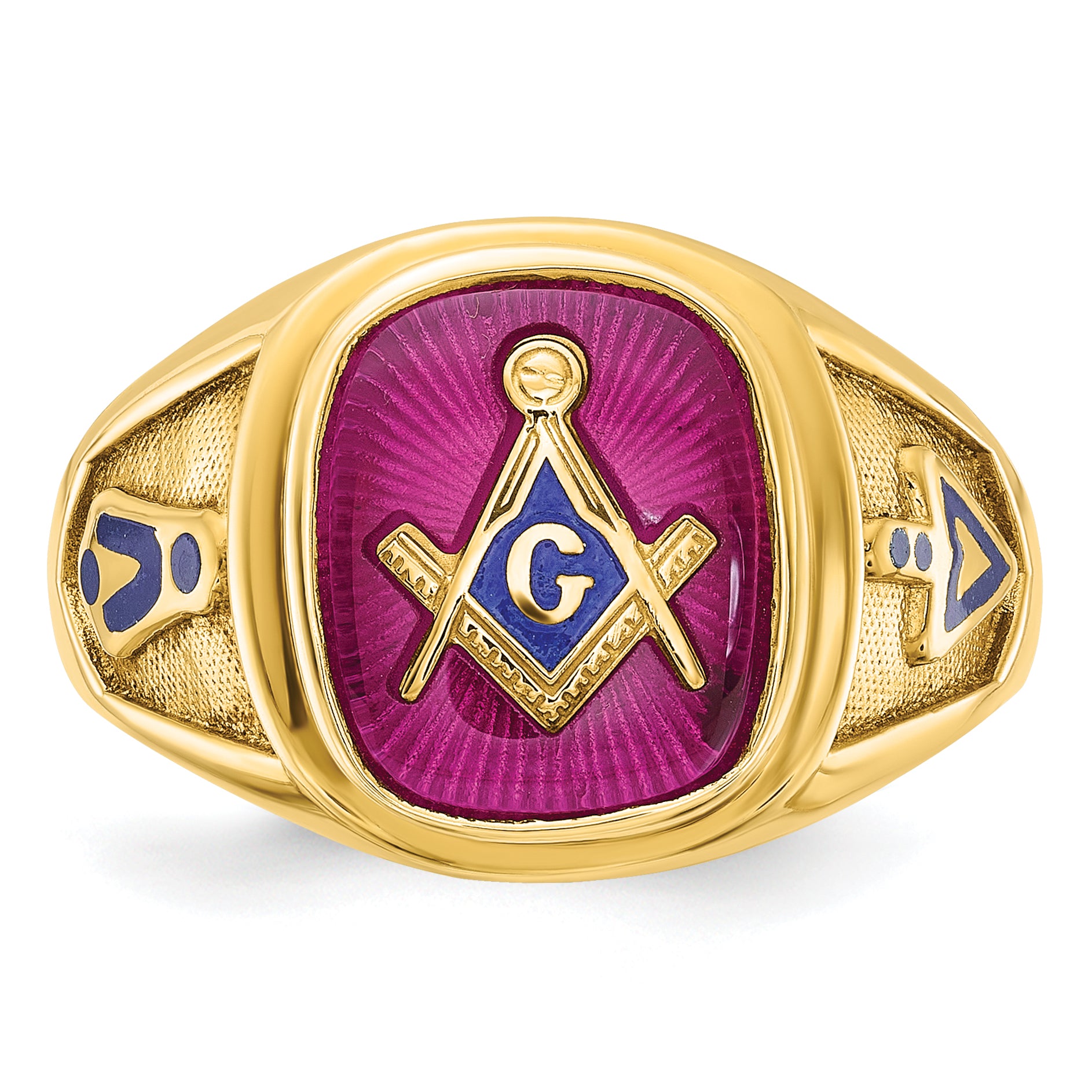 IBGoodman 10k Men's Polished and Textured with Blue Enamel and Lab Created Ruby Blue Lodge Master Masonic Ring