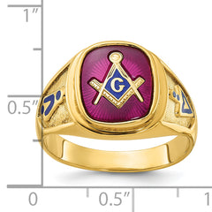 IBGoodman 10k Men's Polished and Textured with Blue Enamel and Lab Created Ruby Blue Lodge Master Masonic Ring