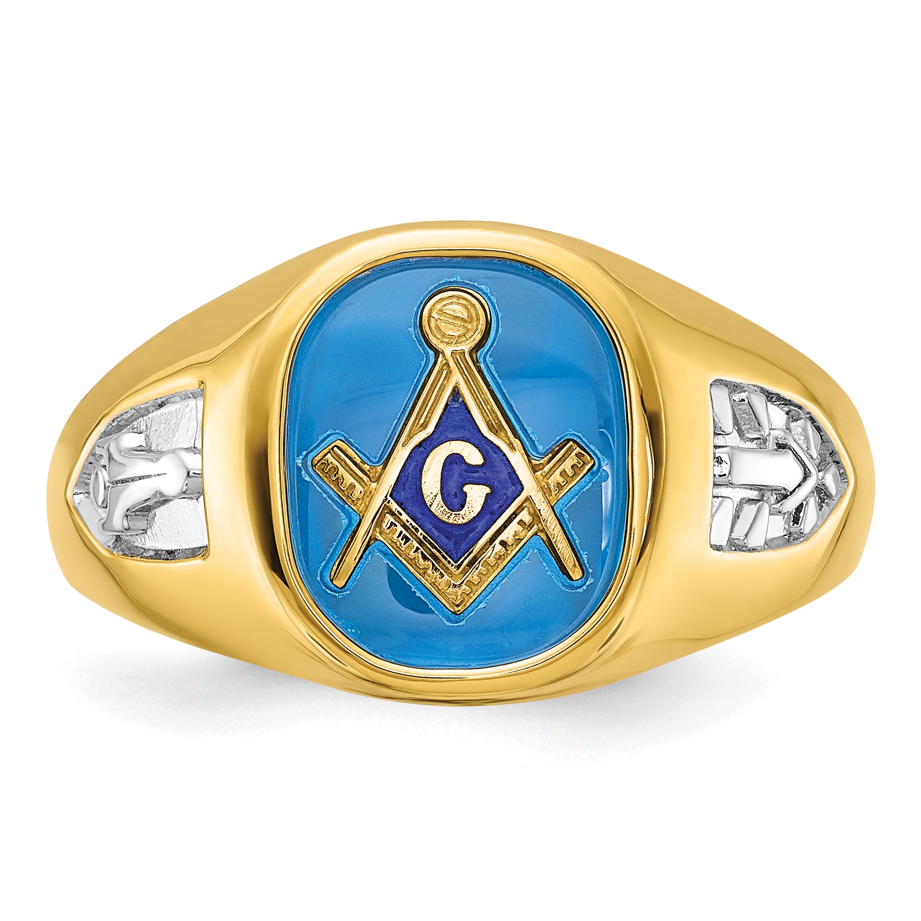 IBGoodman 10k with White Rhodium Men's Polished and Textured with Lab Created Sapphire Blue Lodge Master Masonic Ring