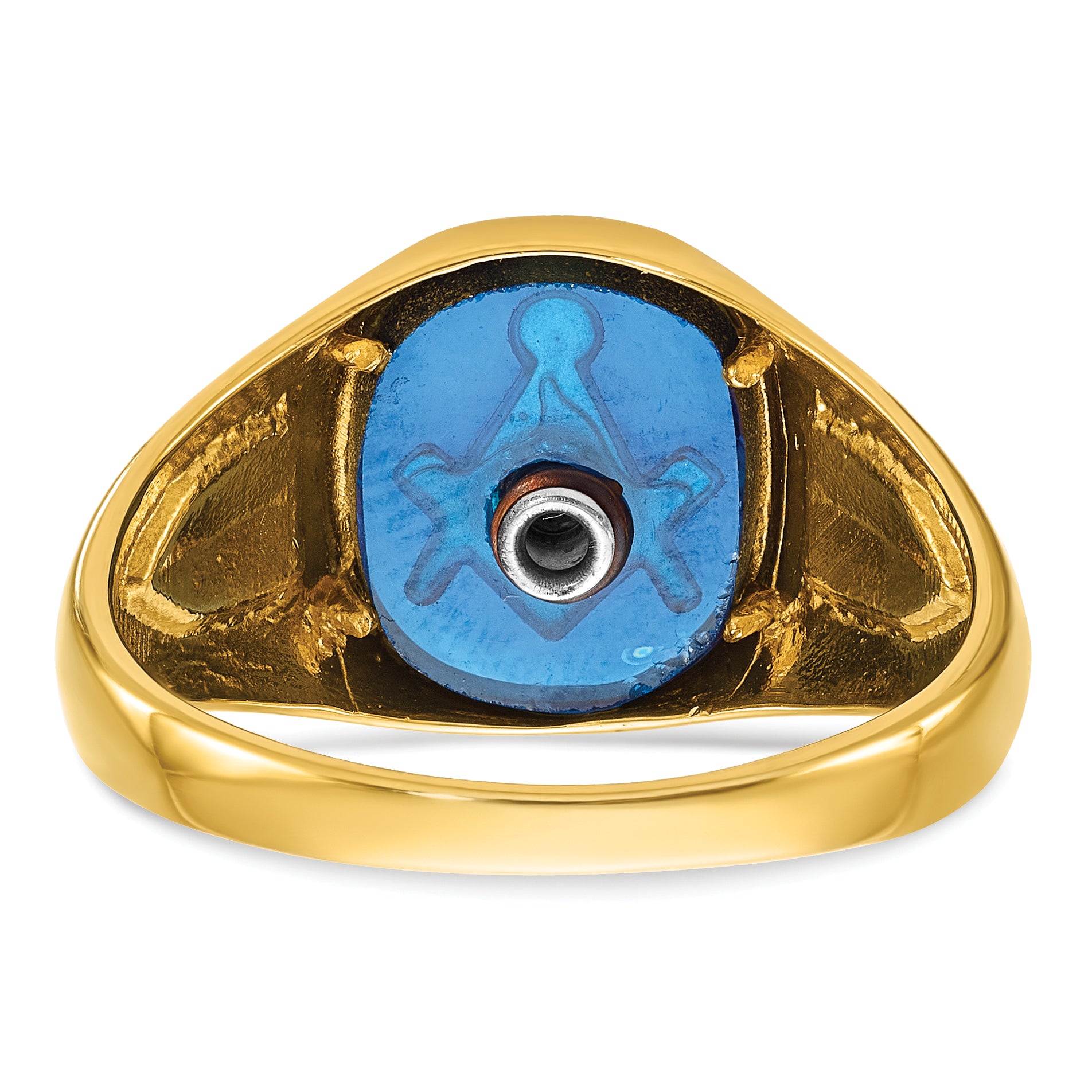 IBGoodman 10k with White Rhodium Men's Polished and Textured with Lab Created Sapphire Blue Lodge Master Masonic Ring