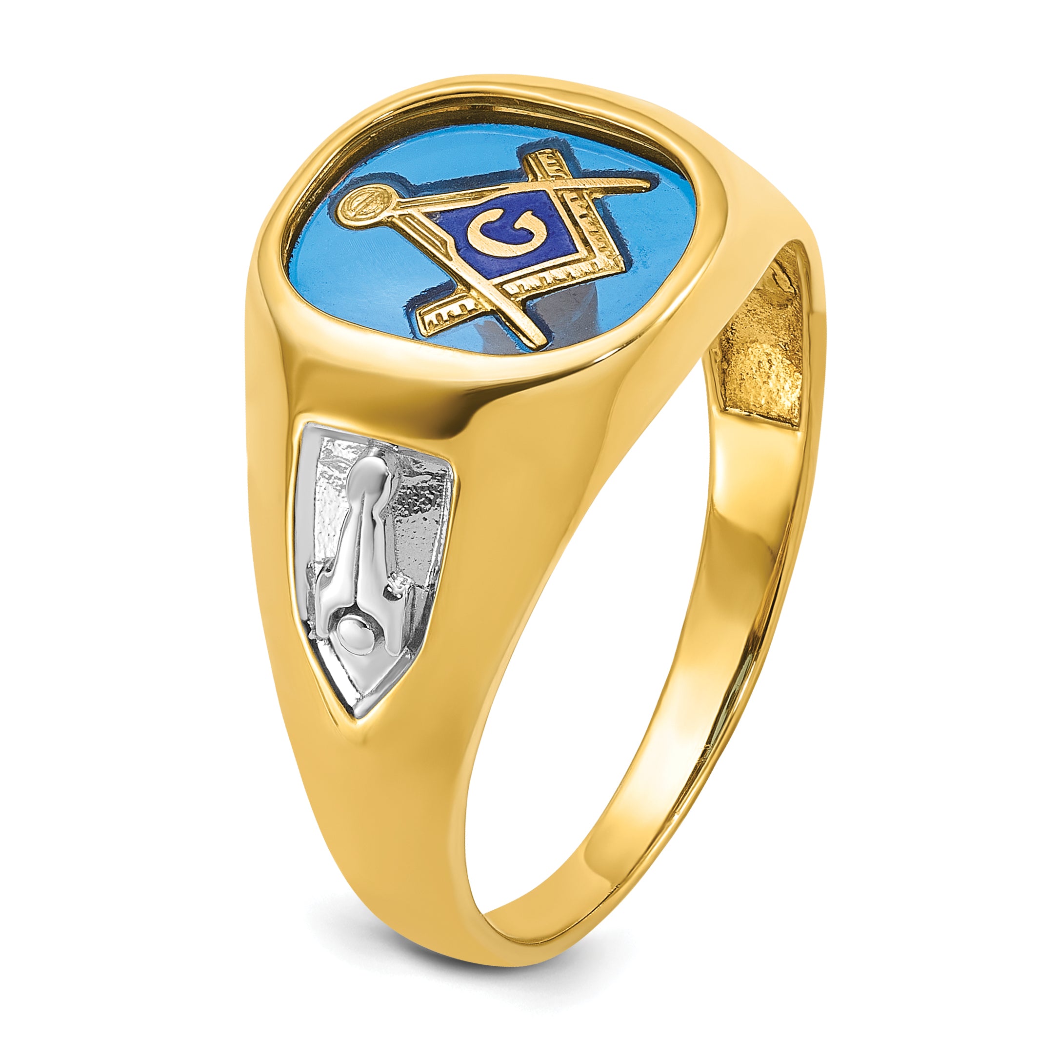 IBGoodman 10k with White Rhodium Men's Polished and Textured with Lab Created Sapphire Blue Lodge Master Masonic Ring