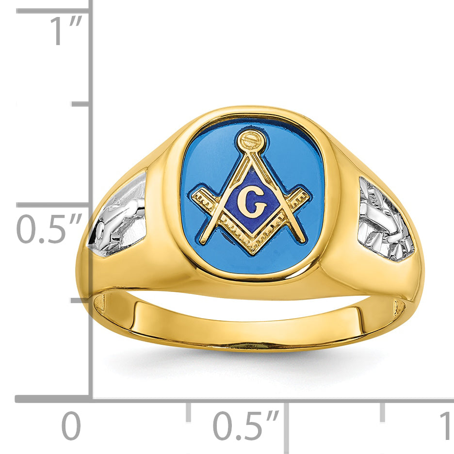 IBGoodman 10k with White Rhodium Men's Polished and Textured with Lab Created Sapphire Blue Lodge Master Masonic Ring