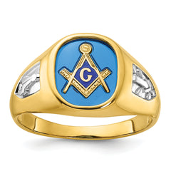 IBGoodman 10k with White Rhodium Men's Polished and Textured with Lab Created Sapphire Blue Lodge Master Masonic Ring